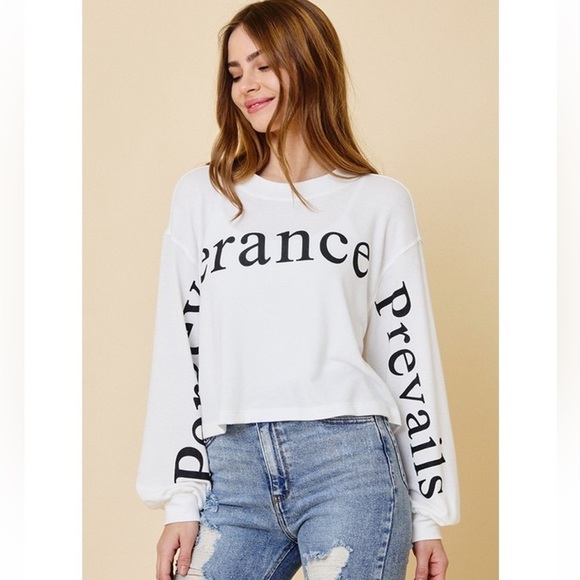 NWT Ces Femme Perseverance Prevails Crop Sweatshirt Large Sage - Picture 2 of 9